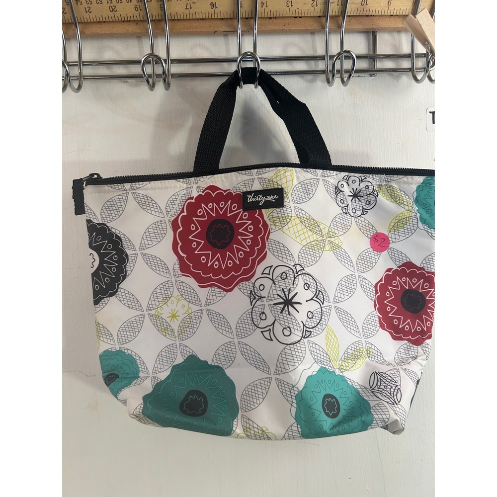 Thirty-One Thermal Lunch Bag Medium White Floral Medallion Insulated Tote Women